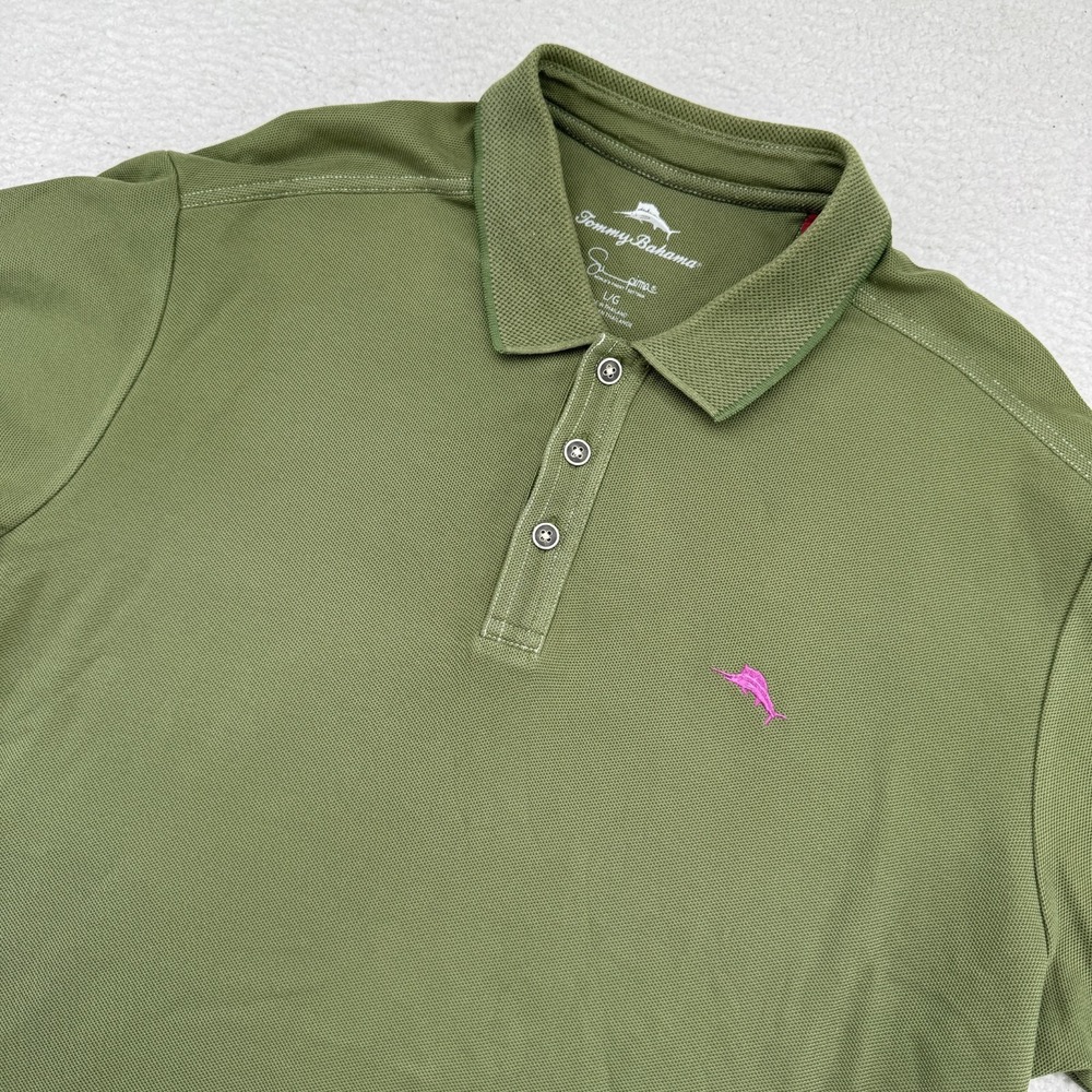 Tommy Bahama Supima Cotton Polo Mens Large Olive Green Short Sleeve Shirt Marlin